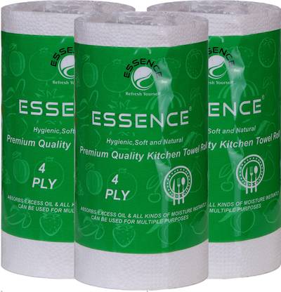ESSENCE 4 Ply Premium Quality Kitchen Towel Roll 220 GMS Green Pack of 3