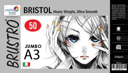 BRuSTRO Bristol Jumbo (50 Sheets), Unruled, A3, 250 gsm Drawing Paper