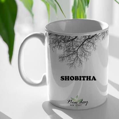 Beautum Shobitha Printed New Day New Start White Name Model No:NDNS020299 Ceramic Coffee Mug