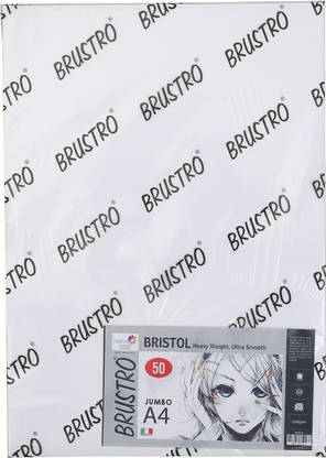 BRuSTRO Bristol Jumbo (50 Sheets), Unruled, A4, 250 gsm Drawing Paper