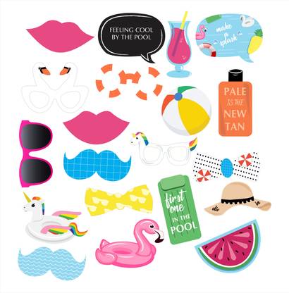 Theme My Party Props set for birthday photo props - pool party props Photo Booth Board