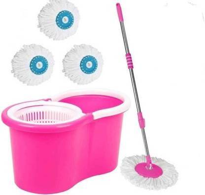 GTE Spin Floor Cleaning Easy Bucket Mop with 3 Microfiber Refill Head Mop Set