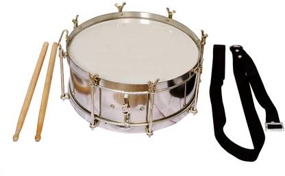 bankey hub Side Drum Dhol Silver 12 inches Steel With Free Sticks and Belt with bag Conga