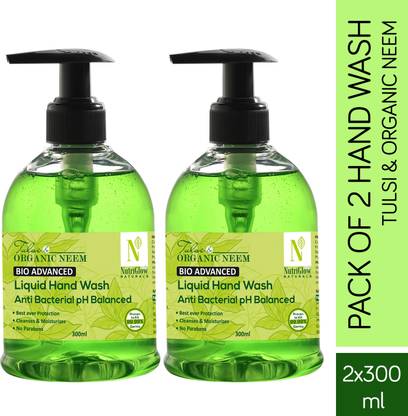 NutriGlow NATURAL'S Combo of 2 -Tulsi & Neem Hand Wash For kill 99.9% Germ|PH Balanced Hand Wash|Intense Moisturising/300ml Each Hand Wash Pump Dispenser