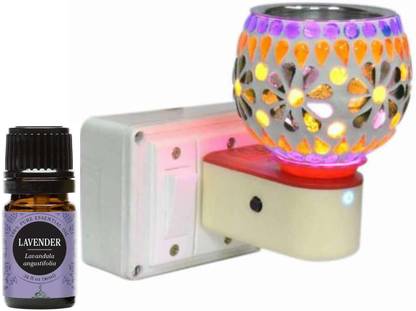 FStyler Lavender Diffuser Set, Aroma Oil Electric Glossy 2_IN_1 Ceramic Aroma Oil Diffuser/Kapoor Dani/ Camphor Burner with Switch (in-Built On/Off Button for Heating) Hand-Crafted Incense Burner for Home, Office, Temple, Positive Energy and Ambiance with Lavender Oil 10ml