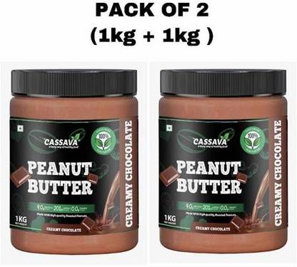 cassava Chocolate Peanut Butter , Creamy 1 kg + 1 kg ( No Palm Oil , No Hydrogented Oil ) Pack of 2