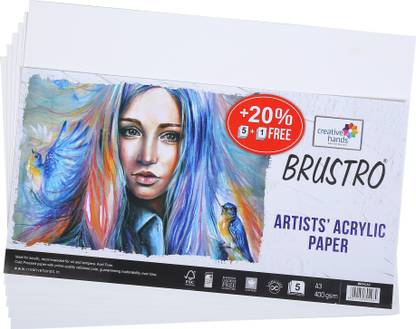 BRuSTRO Artists' (5+1 Sheets), Unruled, A3 400 gsm Acrylic Paper