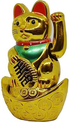Wonder World ®Vastu/Fengshui Waving Calling Cat Maneki Neko Lucky Cat Decorative Showpiece  -  11 cm