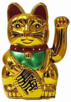 Wonder World ™Waving Cat Maneki Neko Lucky Cat Decorative Showpiece  -  11.5 cm