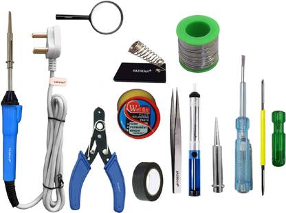 FADMAN Beginner Basic Soldering Iron Kit Pack-12 | Solder Wire | Stand | Wire Cutter | Soldering Flux | Tweezer | Desoldering Pump | Tester | Soldering Bit | Magnifying Glass | Electric Tape | 2IN1 Screw Driver | Soldering iron 25 W Simple
