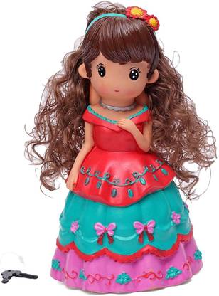 Joy Stories Princess Cinderella Doll Shaped Money Saving Bank, Coin Bank Toy for Kids - Red Green (26 cm) Coin Bank