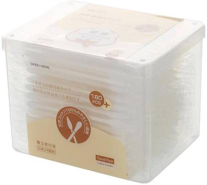 MINISO Individually Wrapped Cotton Swabs of Paper Stick 180 Count (Sharp Tip+Round Tip)