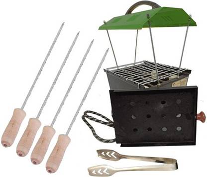 HOT BERG Green Hut Shape Exclusive Portable & Picnic Barbeque with 4 Skewers & 1 Grill ( Small) Electric Tandoor