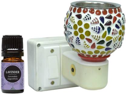 iWin Electric Glossy Ceramic 2IN1 Aroma Oil Diffuser/Kapoor Dani/ Camphor Burner Cum Hand-Crafted Night Lamp & Incense Burner for Home, Office, Temple, Positive Energy and Ambiance with Lavender Aroma Diffuser Oil 10ml Plastic, Steel, Ceramic, Borosilicate Glass Incense Holder