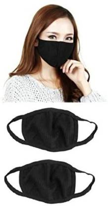 poksi Anti-Pollution Dust Cotton Unisex Full Coverage Mouth Nose Washable Mask Black (Set Of 2) 2B