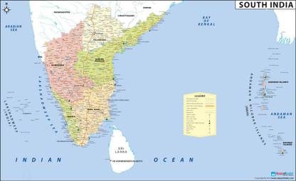 South India Detailed Map Canvas Art