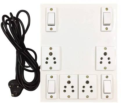 Hiken Plastic Extension Switch Board with 4 Sockets and 4 Switches, 12 Meter Wire 4  Socket Extension Boards