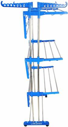 PGK TRADERS Steel Floor Cloth Dryer Stand Stainless Steel Heavy Duty 3 Layer Clothes Drying Rack Stand with Hanger Stainless Steel Floor Cloth Dryer Stand (Multicolor)