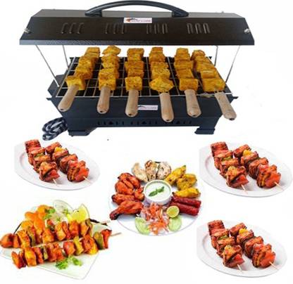 HOT LIFE Electric & Charcoal Barbeque (2 in 1 BBQ)"Multi Purpose"Grill with 6 Skewers Wooden Handle Electric Grill Big Electric Tandoor