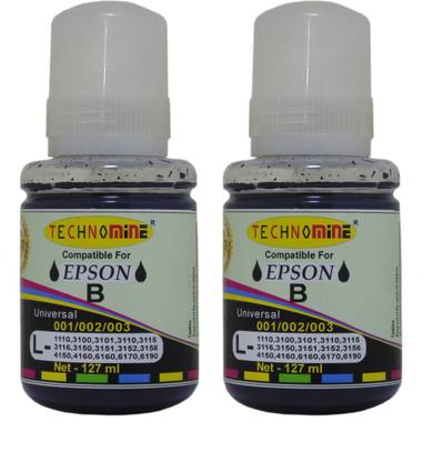Technomine Compatible ink for use in Eco Tank series printer 001,002,003 Black - Twin Pack Ink Bottle