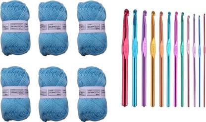 Sigmatech 6 Piece Wool Ball Hand Knitting Yarn, Crochet Hook Yarn, Art & Craft with 12 Aluminium Knitting Needle (sky blue color)