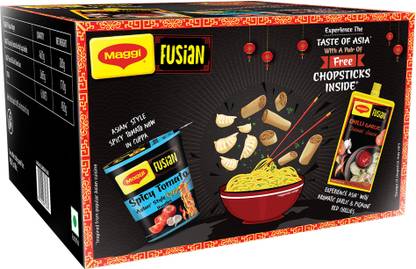 Maggi Fusian Spicy Tomato Asian Style Cuppa Noodles with Chilli Garlic Chinese Sauce Combo