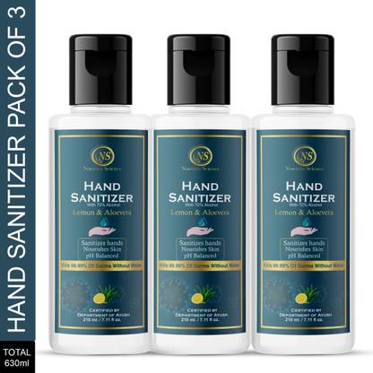 Nuerma Science Hands Sanitizer (Pack of 3) kills 99.99% germs and infection without water with triple action formula sanitizes hands, pH balanced, nourishes skin Hand Sanitizer Bottle