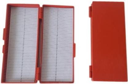 THE LABWORLD Slide box for 50 prepared slides microscope with index and lid top cover,side box plastic Microscope Slide Box