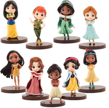 smart anime buy 9pcs Princess and Hero Aladdin, Jasmine, Snow white, Mulan, Moana, Belle, Pocahontas, Tiger Lily, Peter Pan, Aurora action figure toy figure small collectible toys