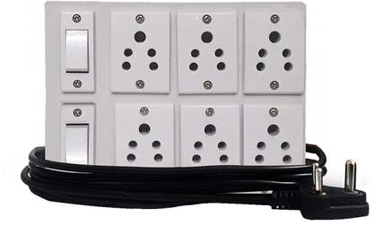 Tinax Plastic Extension Switch Board with 6 Sockets and 2 Switches, 6 Meter Wire 6  Socket Extension Boards