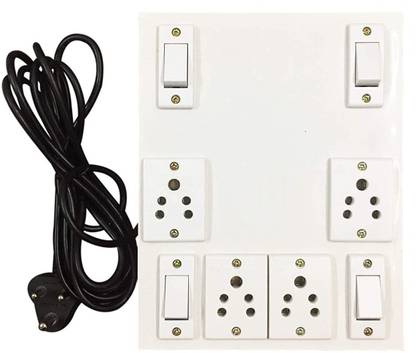 SAIFPRO Wooden Extension Board with 4 Socket and 4 Switch, 6 Meter Wire 4  Socket Extension Boards