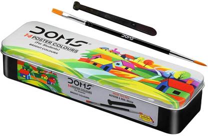 DOMS 14 shades poster color with brush and Agitator