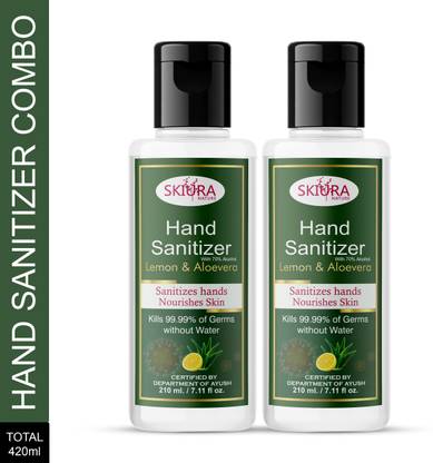 Skiura  (It kills 99.99% germs and infection without water with triple action formula sanitizes ) (Pack of 2) Hand Sanitizer Bottle