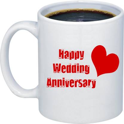 ADITI Designs Happy Wedding Anniversary on transparent background theme Ceramic Coffee Mug