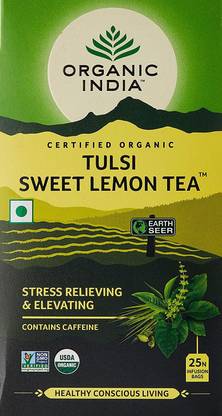 ORGANIC INDIA Sweet Lemon  Tulsi, Lemon Green Tea Bags Box