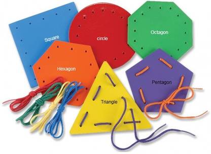 THE LABWORLD Mathematics Geometric Shapes Lacing Sewing Toy kit Set of 6 pcs Circle,Triangle,Pentagon,Hexagon,Square,Octagon with Laces