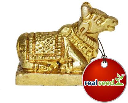 Real Seed Brass Shiv Parvati Vehicle Bull Statue Shiva Devotee Nandi Seated Sculpture Decorative Showpiece  -  3 cm