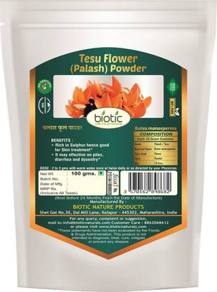 biotic Tesu Flower Powder (Butea Monosperma) Palash Flower Powder / Dhak Ka Phool Powder - 100 g