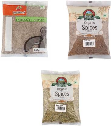 HealthFields Organic Jeera + Saunf + Ajwain - 200 Gm Each - Combo Pack Combo