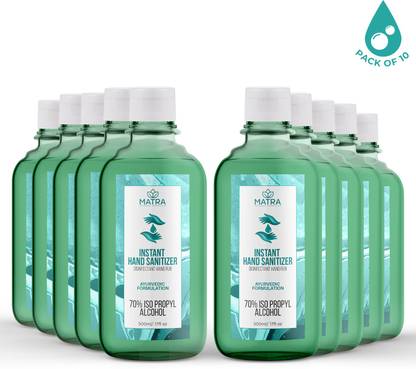 Matra Advanced  70% iso-propyl alcohol based – Disinfectant Hand Rub – Instant sanitizing Hand Gel with Ayurvedic Formulation – PACK OF 10 - For protection Against Germs 500ml x 10 Hand Sanitizer Bottle