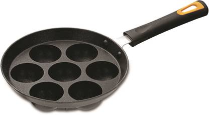 ANJALI 7 Cups Non Stick Appa Patra Diamond Series Popular Without Lid, Black Tawa 33.5 cm diameter with Lid