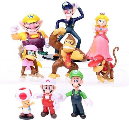 smart anime buy 9pcs Super Mario Luigi action figure set Mario, Luigi, Princess Peach, Toad, Wario, Waluigi, Donkey Kong 5-8cm Toy Acion Figure Cake Topper Toys