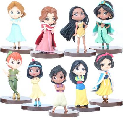 smart anime buy 9pcs Princess Snow White, Aladdin, Jasmine, Belle, Pocahontas,Mulan, Tiger Lily, Peter Pan, Aurora Action Toy Figure