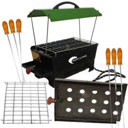 HOT LIFE Camping Barbecue Grill, Tandoor, Toaster, Roaster / Fully Electric & Charcoal / Compact & Portable, Large Size, Green Electric Grill Tandoor Electric Tandoor