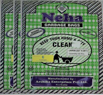 Neha 100% oxo-biodegradable Eco-friendly Garbage Bags LARGE size(22 Inches X 26 Inches) -3 PACKS(96 Bags) Large 65 L Garbage Bag  Pack Of 96