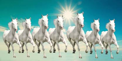 Elegance Vastu 7 Running horses painting Canvas 18 inch x 36 inch Painting