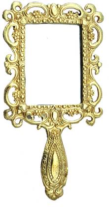 Arrakasta Crafts Vintage Style Engraved Gold Polished Handheld Mirror Compact with Handle for Personal Makeup