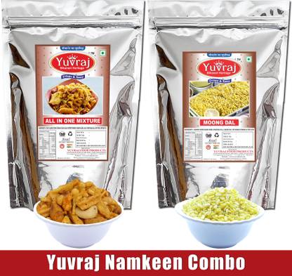 Yuvraj Food Product snacks moong dal & All in one Mix delicous mixture pack of 2 (400 Gm x 2 )