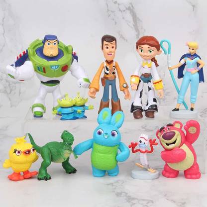 smart anime buy 10pcs Toy Story Sheriff Woody, Buzz Lightyear, Rex, Jessie, Boo-Peep, Aliens, Ducky, Lotso, Forky, Giggle Mcdimples, 3-9 cms Action Toy
