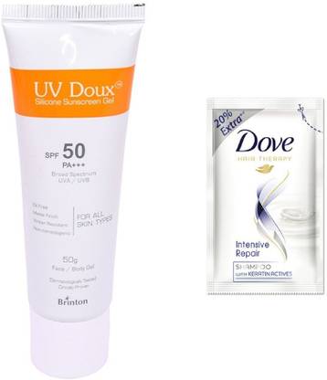 Brinton UV Doux Sunscreen & Dove Shampoo Sachet